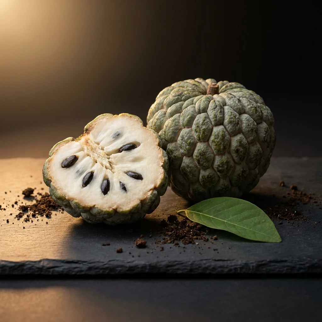 Whole and halved custard apple (sitafal)