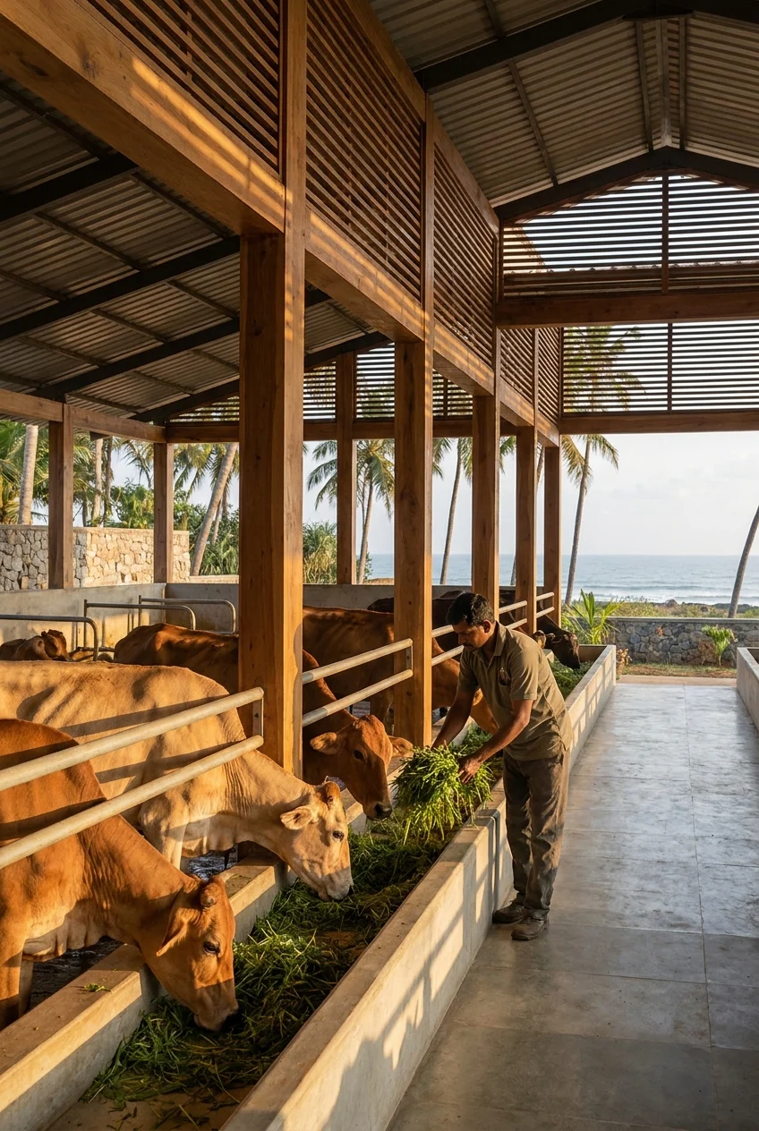 Organic dairy farm at first light